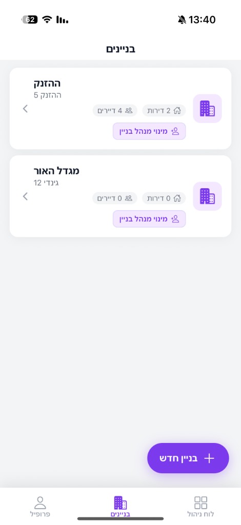 רשימת בניינים בניהול